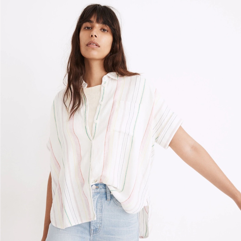 Madewell linen blend daily shirt rainbow size Small